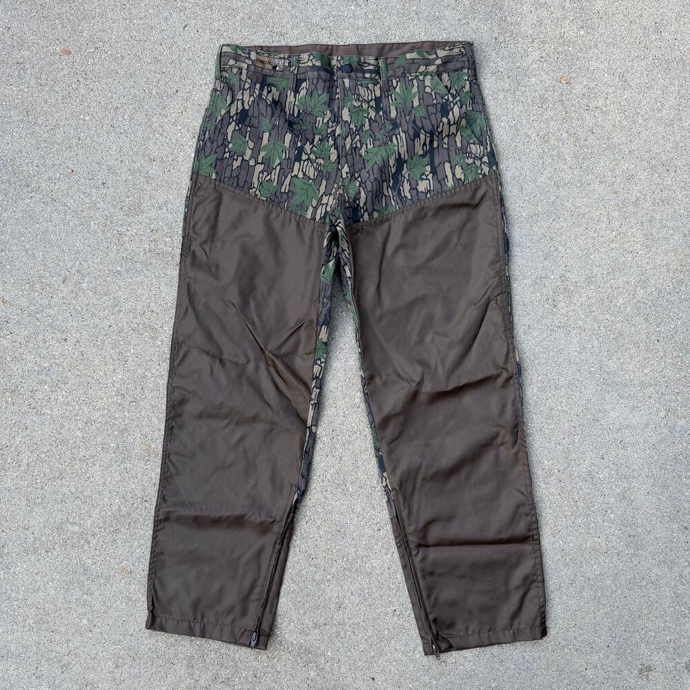 Vintage 80s Trebark Camo Winchester Canvas Ripstop Brush Pant Hunting Zip Leg 36